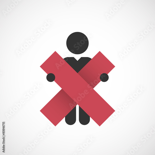 figure holding in hands symbol wrong mark