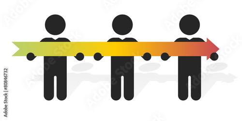 three figure holding in his hands a long colorful arrow