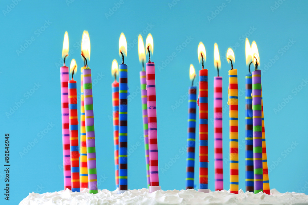 Birthday cake with candles on color background Birthday cake with candles on color background