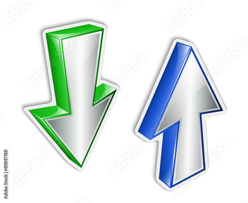Download and upload icons stickers set. Vector