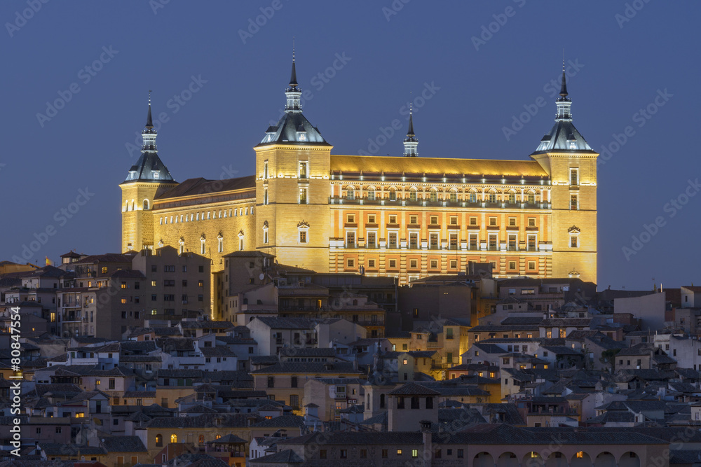 Alcazar of Toledo at night (Spain)