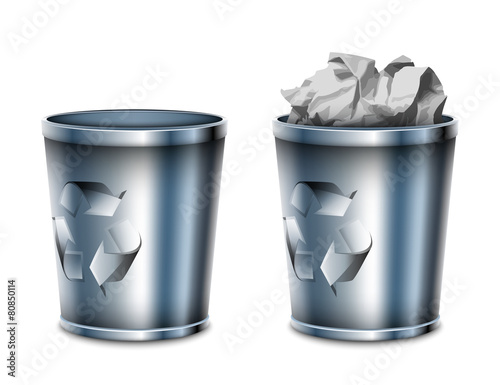 Empty and filled trash can icons, vector illustration