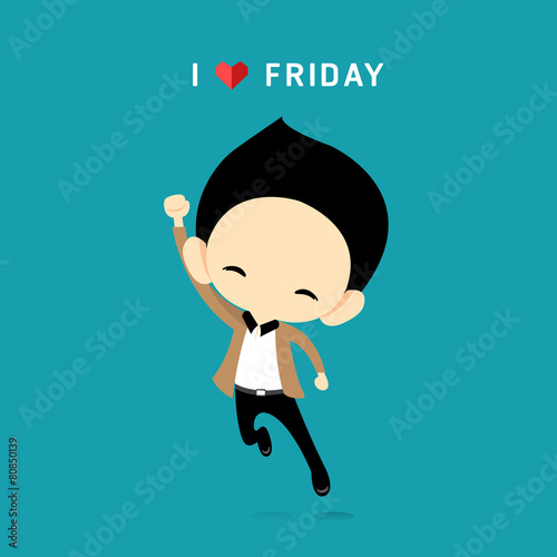I Love Friday concept with happy businessman jumping