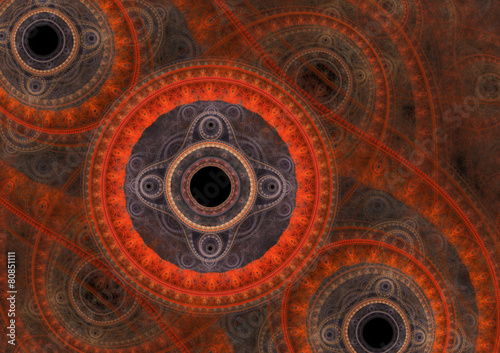 Fototapeta Red abstract circle fractal, mechanical background