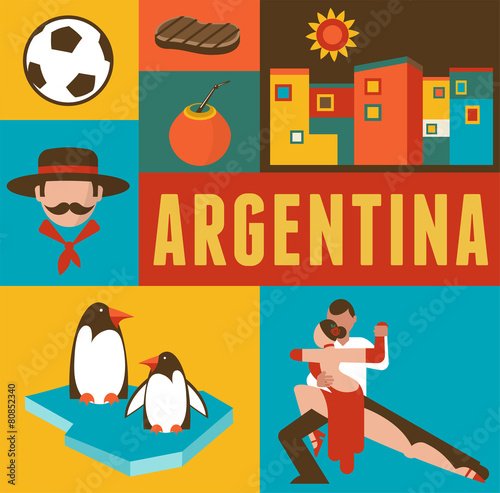 Argentina poster and background with set of icons
