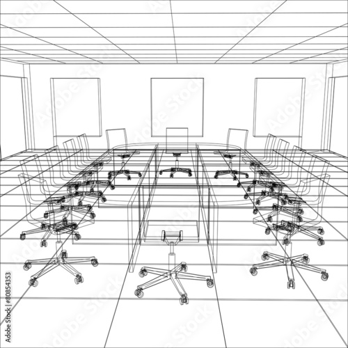 Interior office meeting room. Tracing illustration of 3d