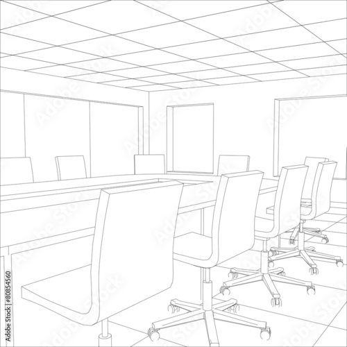 Interior office meeting room. Tracing illustration of 3d