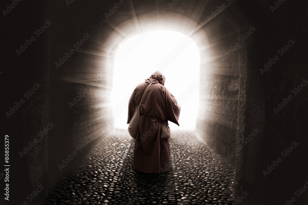 blissed Friar with faith illuminated by god - obrazy, fototapety, plakaty 
