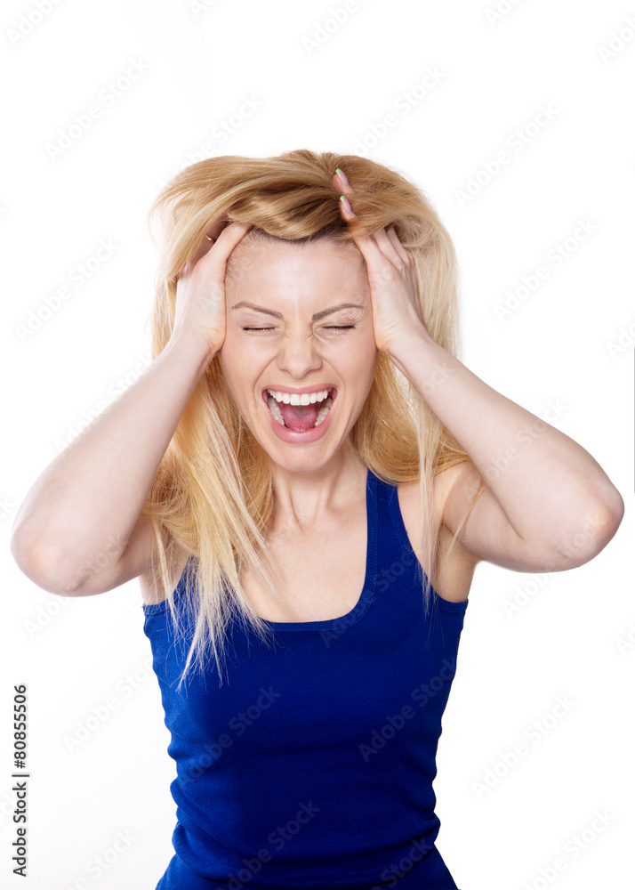 the blonde woman with expressive emotions isolated the blonde woman with expressive emotions isolated