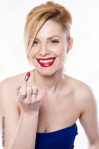 the blonde woman with lipstick isolated