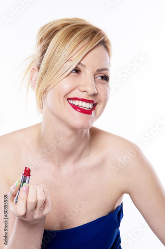 the blonde woman with lipstick isolated