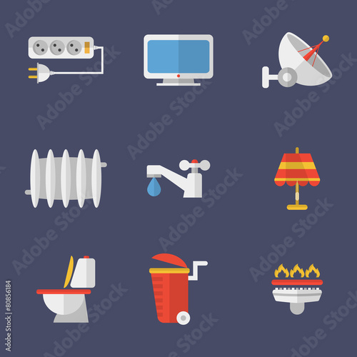 Set Of Icons Electricity, Heating, Water And Other Utilities