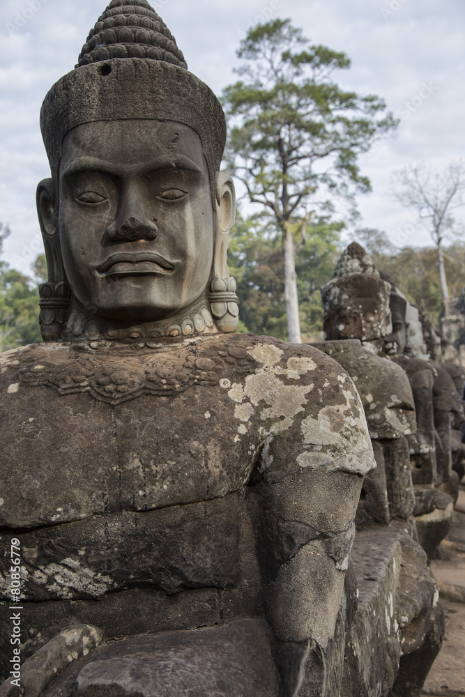 Cambogia, ancient statue angels and demons