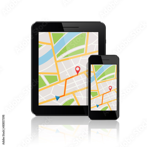 GPS map on display of smartphone and tablet pc