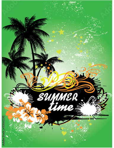 Tropical background, summer time, vector.