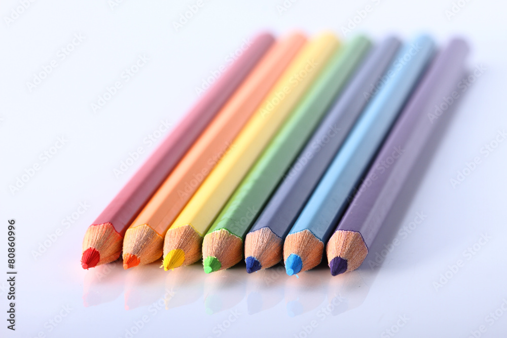 Colored pencils isolated on white background close up Colored pencils isolated on white background close up
