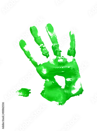 Green handprint on white