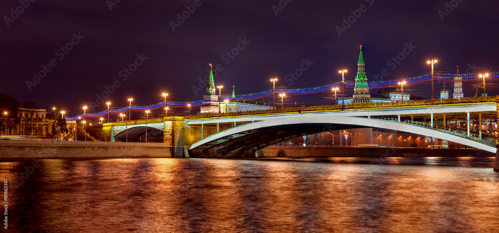 Stunning Panoramic night view of Moscow Kremlin