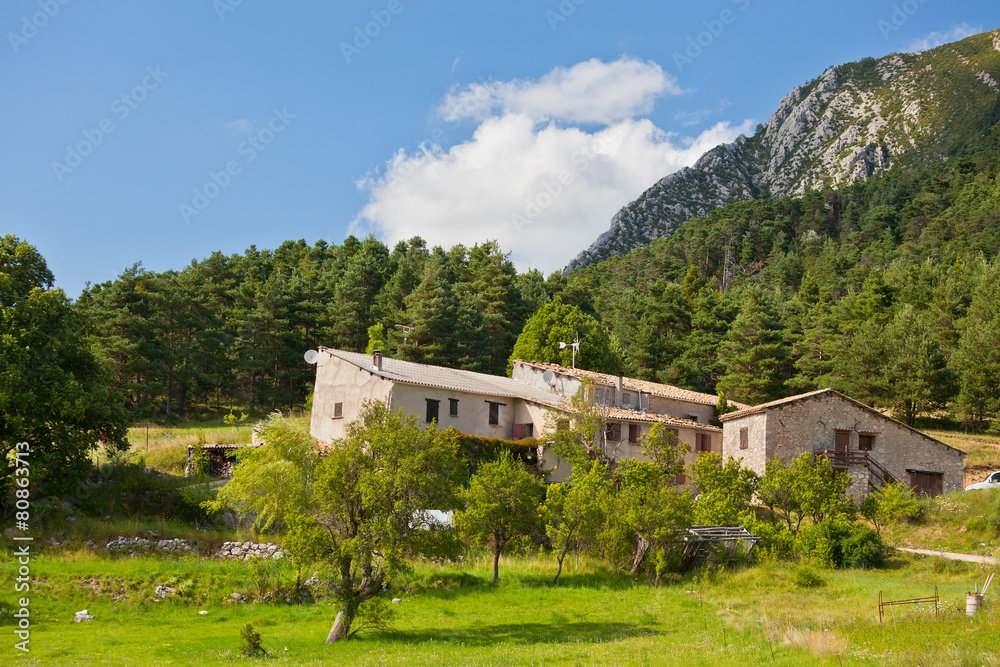 Stone farmhouse in Provence mountains, France