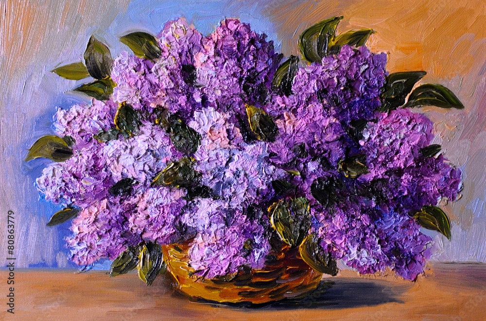 oil painting on canvas - a bouquet of lilacs , made in the style - obrazy, fototapety, plakaty 