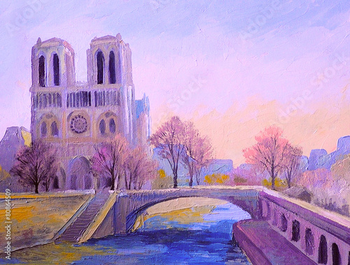 Notre Dame De Paris,colorful oil painting,abstract impressionism