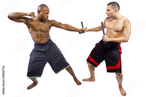 two martial artists sparring with Kali Escrima or Arnis photo