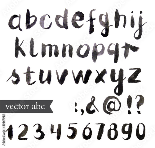 Vector Watercolor Alphabet. Brush font.