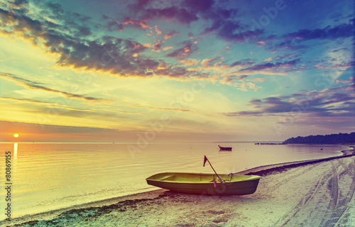 Colorful sunrise at village of fishermen, Baltic Sea, Latvia