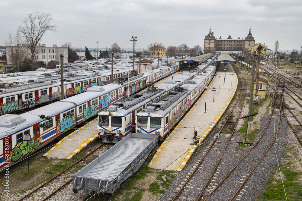Unused trains on disused line at Haydarpasa train station