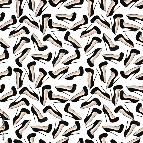 Simple seamless pattern of black shoes on a very large heel