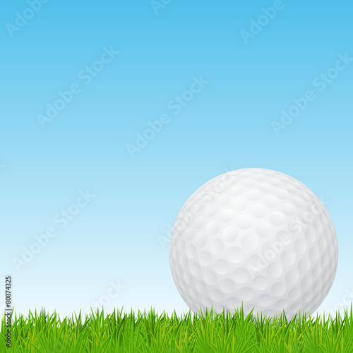 Golf ball on a green grass - vector background.