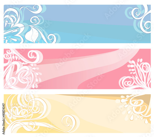 Banners in pastel colors with floral elements and swirls