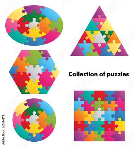 Collection of puzzles. 4 colorful figures.