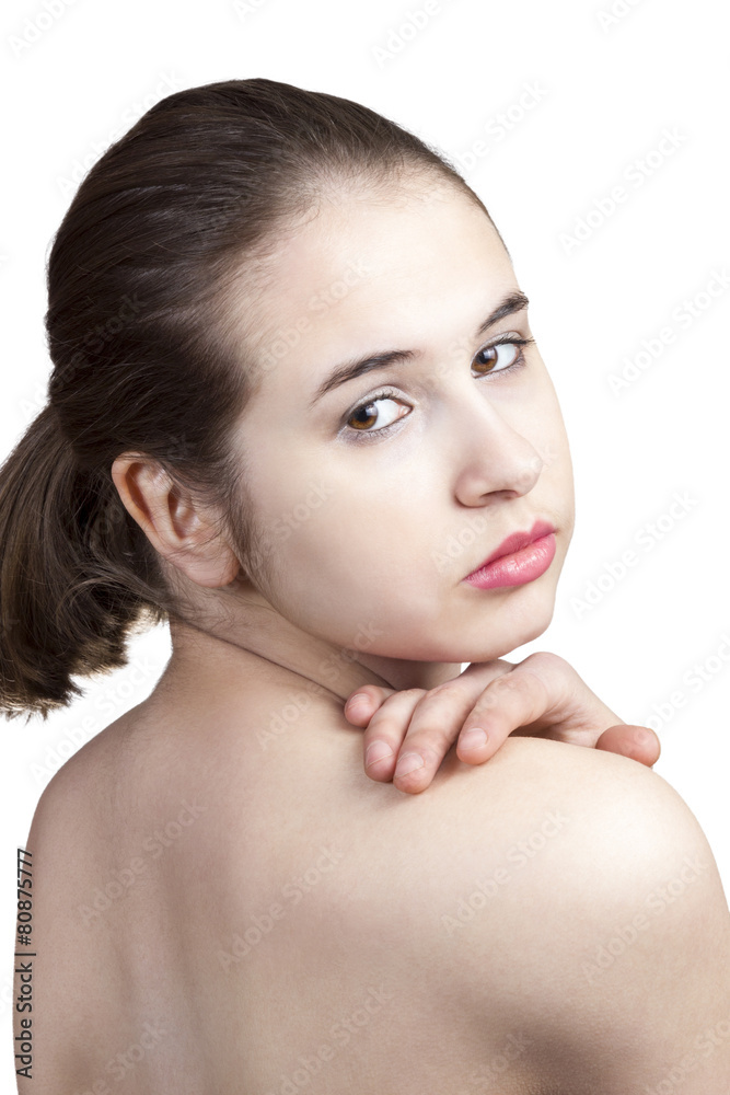 Naklejka premium Beautiful makeup woman look back