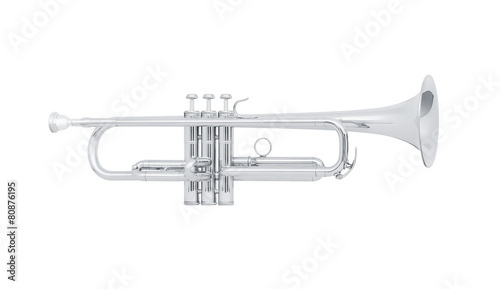 silver brass trumpet isolated on white background
