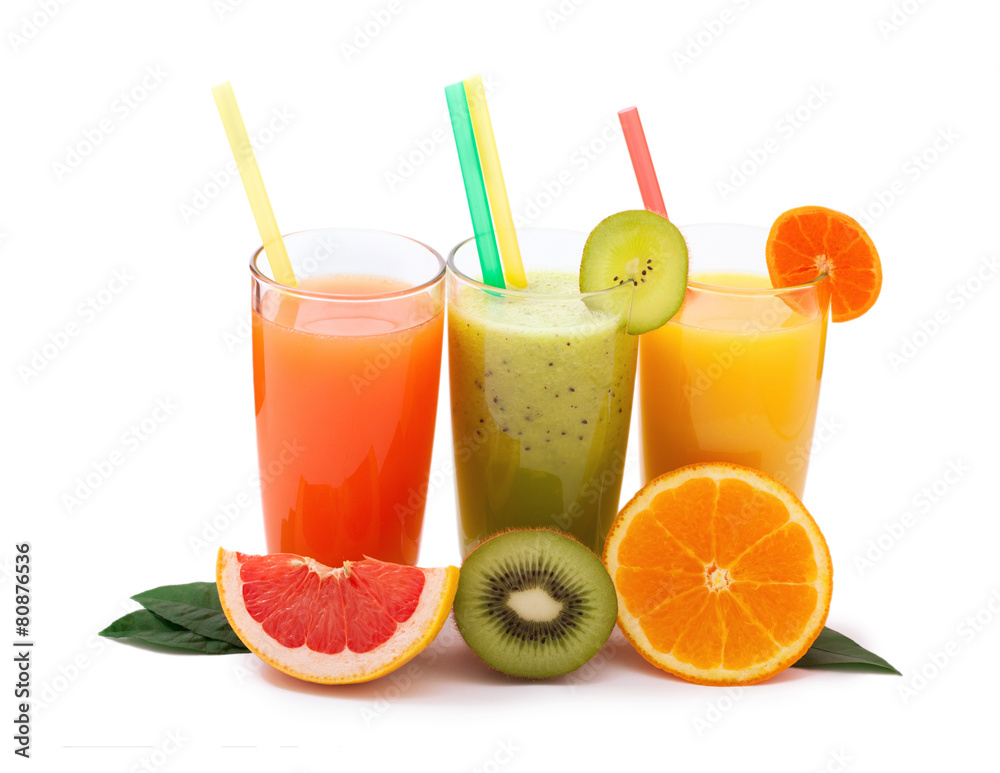 Tropical fruits and juice isolated on white Tropical fruits and juice isolated on white