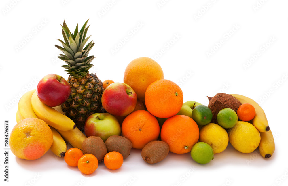 Assortment of exotic fruits isolated on white