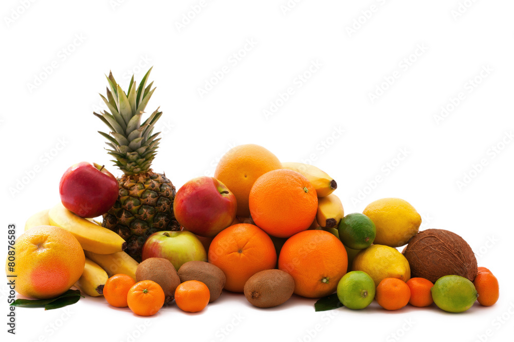 Assortment of exotic fruits isolated on white Assortment of exotic fruits isolated on white