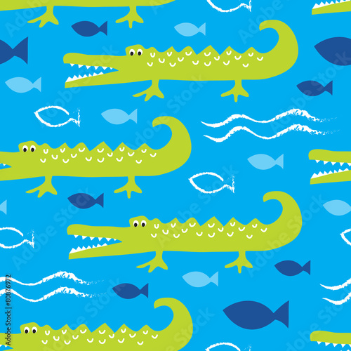 seamless alligator crocodile pattern vector illustration