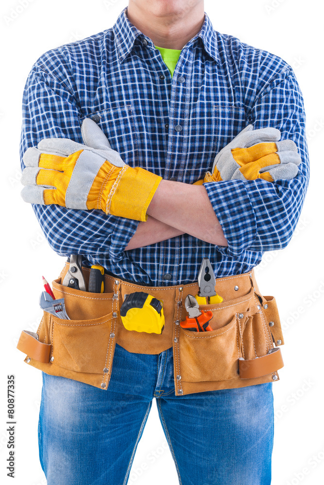 construction worker with crossed arms very close up isolated con construction worker with crossed arms very close up isolated con