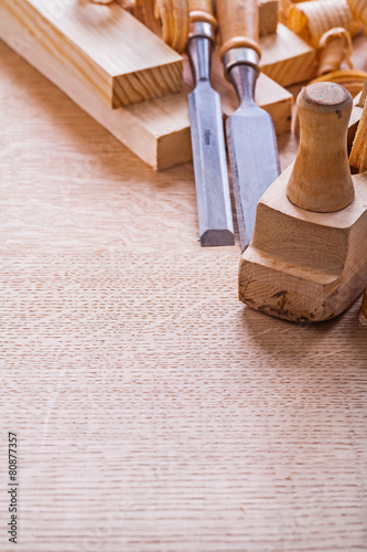 copsypace image carpentry chisels wooden planks shavings plane v photo