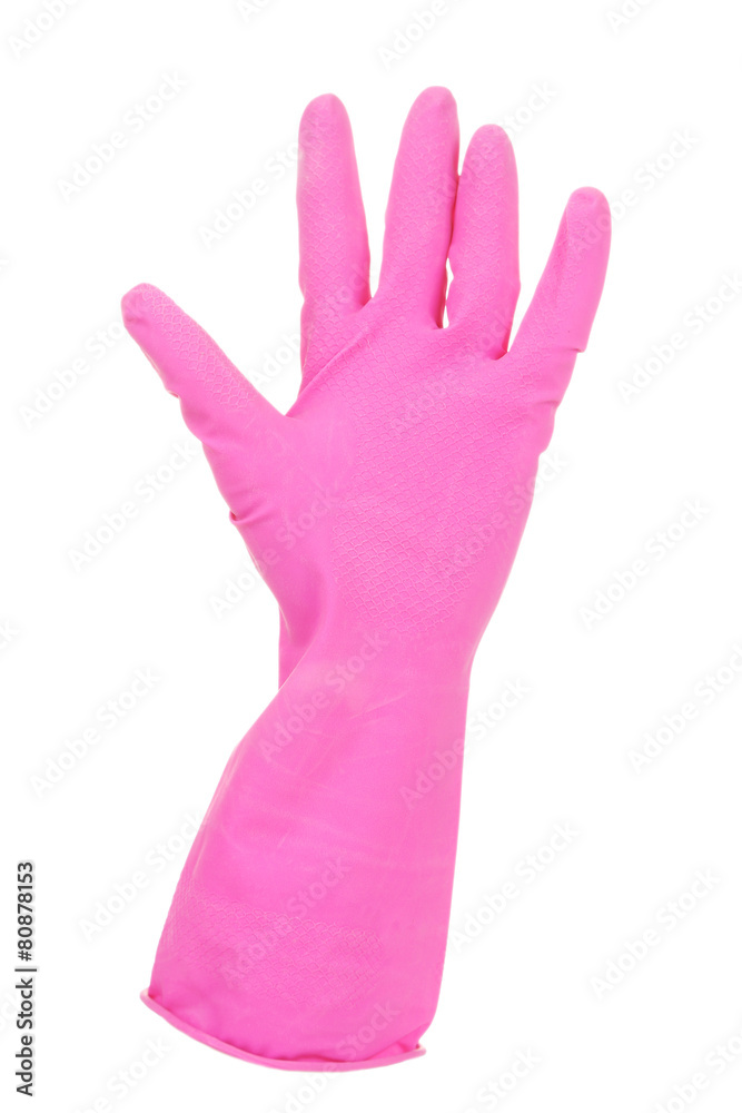 Rubber glove on hand, isolated on white Rubber glove on hand, isolated on white