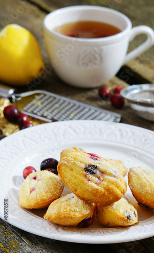 Madeleine  cookies with cranberries and chocolate
