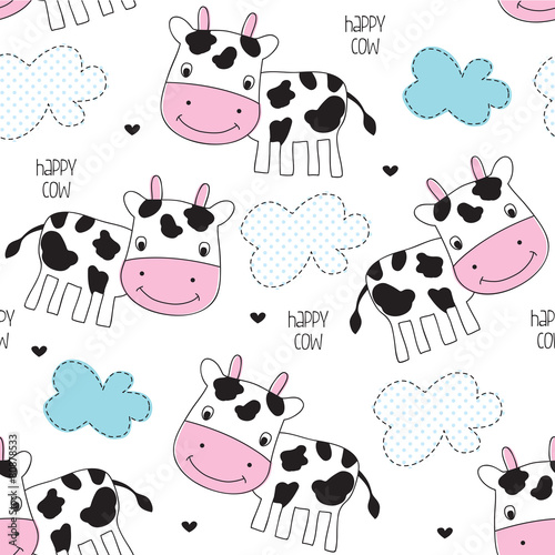 seamless happy cow pattern vector illustration © Larienn