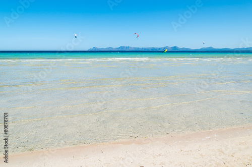 Sandy beach and turquoise sea in Alcudia, Majorca island, Spain