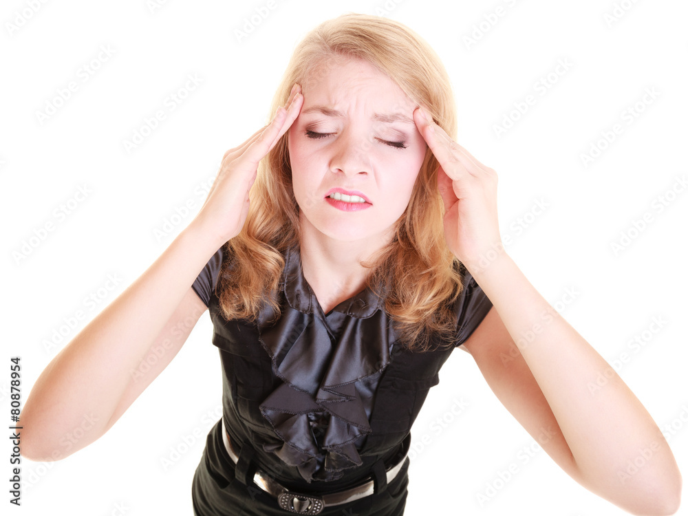 Headache. Woman suffering from head pain isolated. Headache. Woman suffering from head pain isolated.
