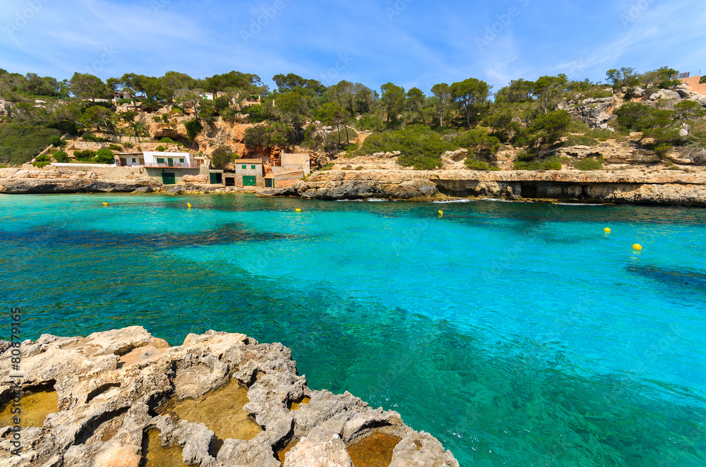 Azure sea water of Cala Llombards bay, Majorca island, Spain