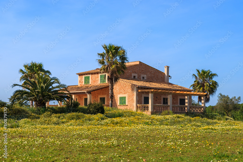 Typical house in countryside landscape of Majorca island, Spain