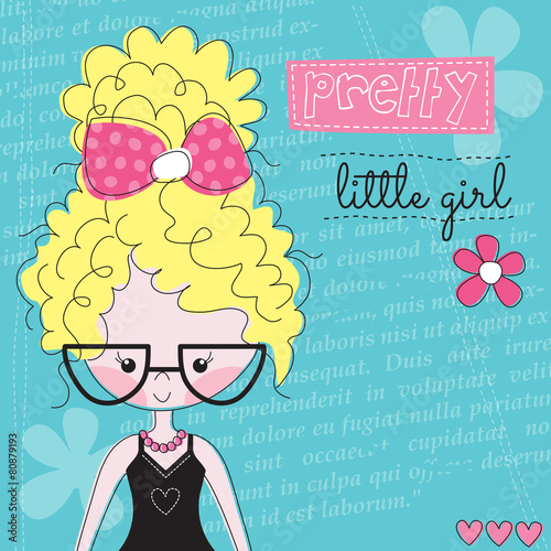 cute little bespectacled girl vector illustration