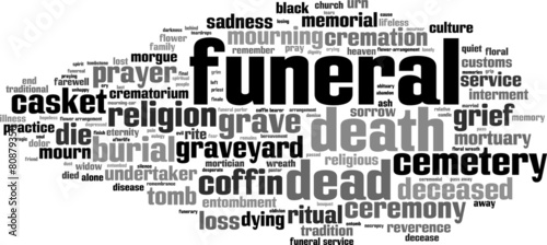 Funeral word cloud concept. Vector illustration